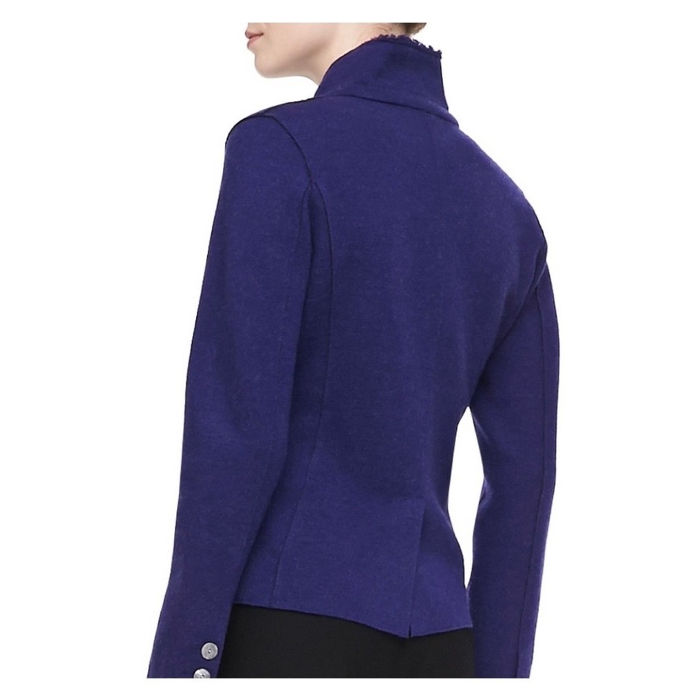 Eileen Fisher Royal Blue Purple Boiled Merino Wool Fringe Jacket Size Medium - Picture 2 of 13